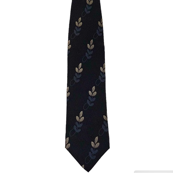 Giorgio Armani Navy Leaf Patterned Silk Tie - Picture 2 of 7
